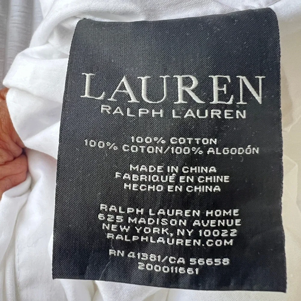 LAUREN RALPH LAUREN Palmer Queen Duvet Cover White Taupe Piped Cotton 92x90 Luxy